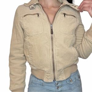 Vintage Bossini Tan Corduroy Bomber Style Zip Up Jacket